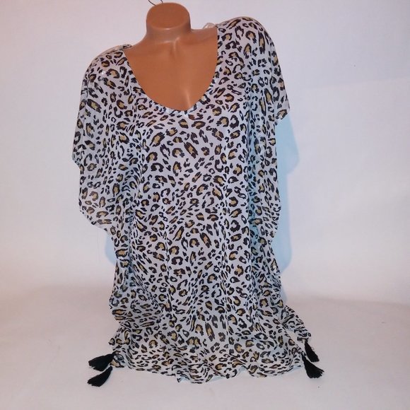 Palisades Beach Club Swim Cover Up Medium Large M/L Sheer Leopard Animal Print S - Picture 2 of 10